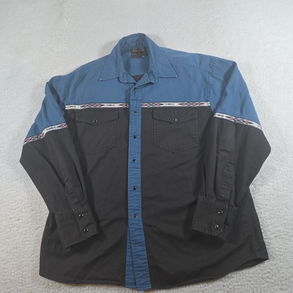 VTG‎ 90's Rustler Wrangler Aztec Western Pearl Snap Button Up Southwest Shirt L